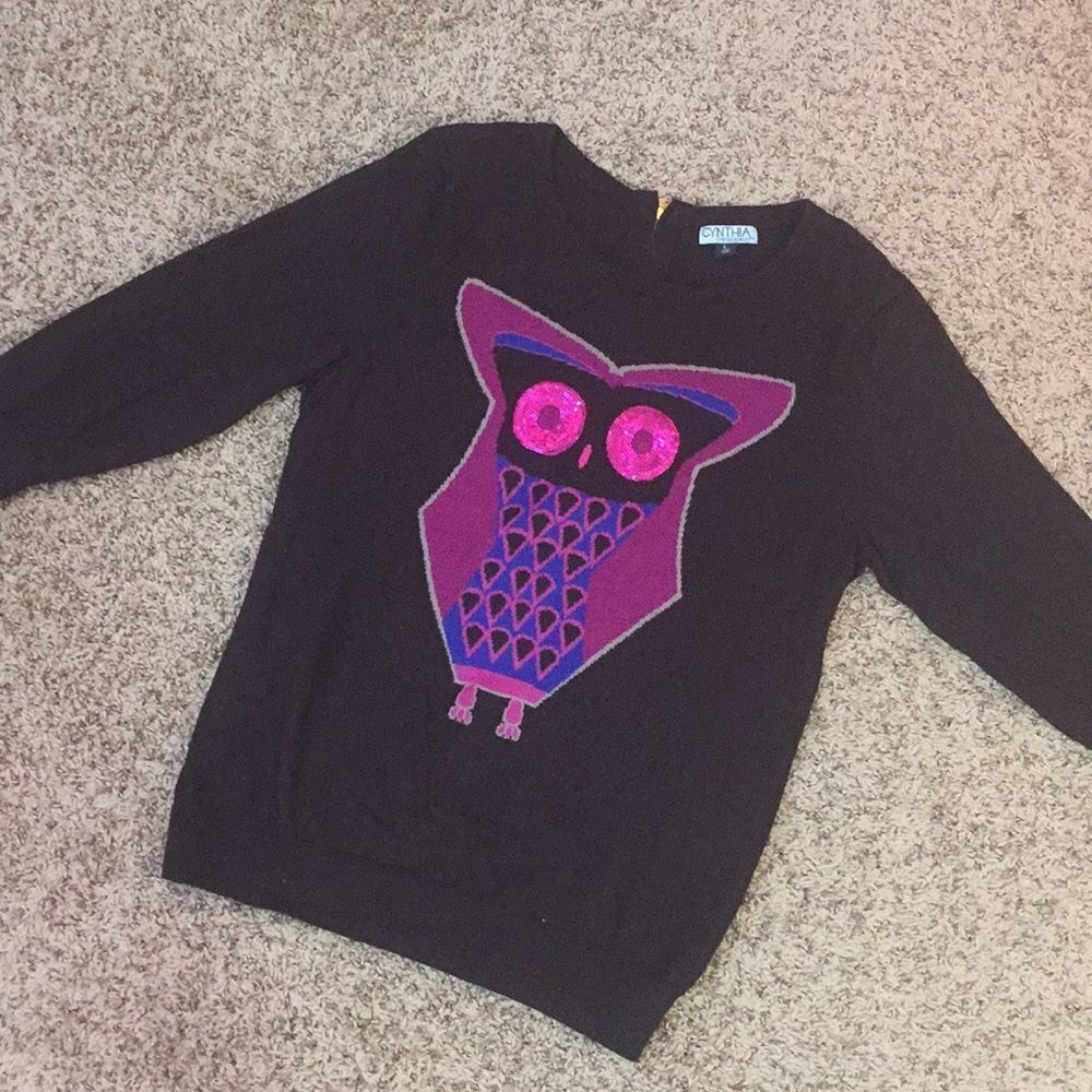 Cynthia Rowley Black Sweater with Pink Owl Design